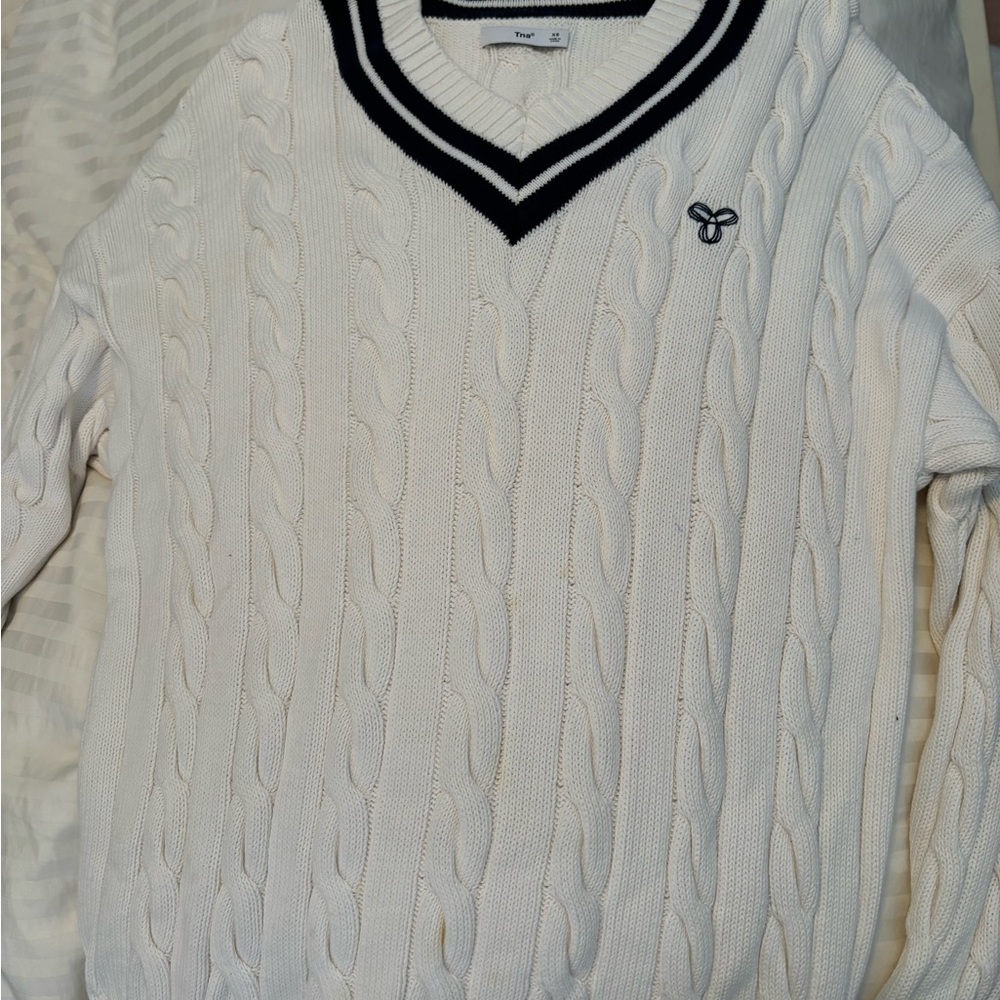 Aritzia V-Neck Sweater in White and Black